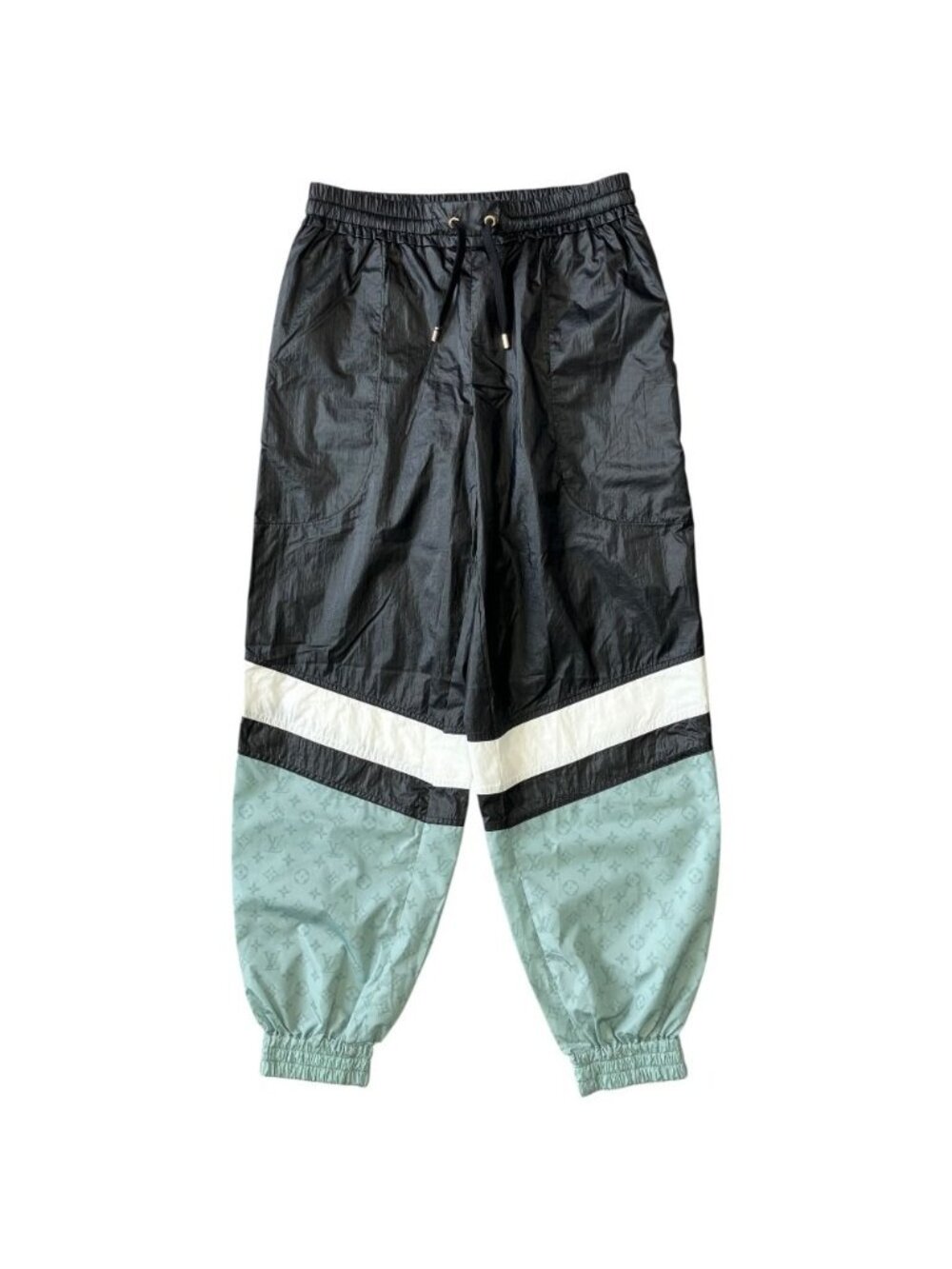 Louis Vuitton Monogram Nylon Jogger Pants Black White Light Blue 36